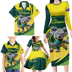 Australian Koala Bear Cricket Custom Family Matching Long Sleeve Bodycon Dress and Hawaiian Shirt Aussie National Color