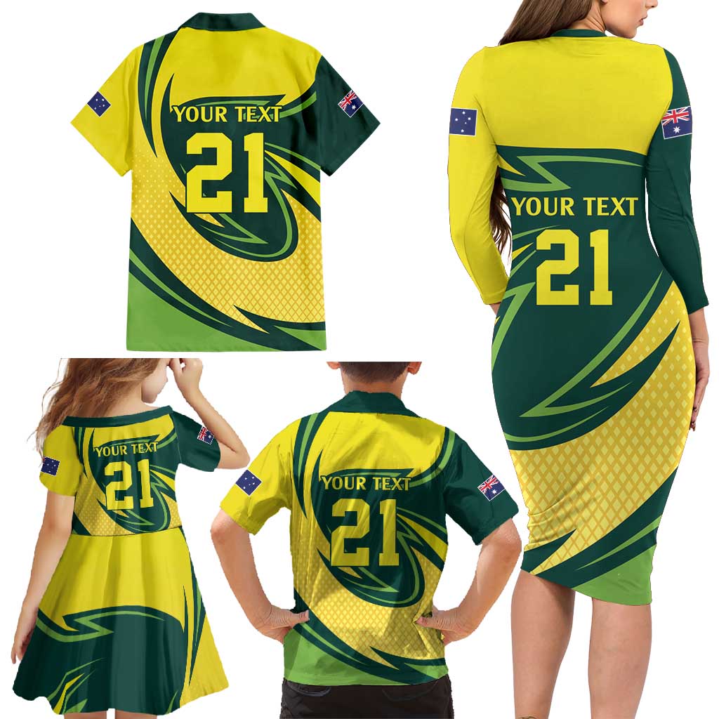 Australian Koala Bear Cricket Custom Family Matching Long Sleeve Bodycon Dress and Hawaiian Shirt Aussie National Color