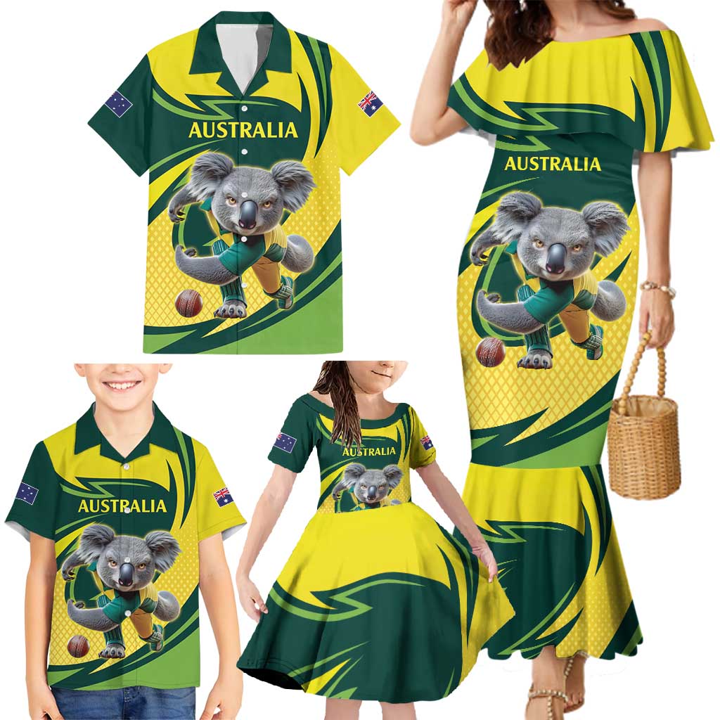 Australian Koala Bear Cricket Custom Family Matching Mermaid Dress and Hawaiian Shirt Aussie National Color