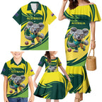 Australian Koala Bear Cricket Custom Family Matching Mermaid Dress and Hawaiian Shirt Aussie National Color