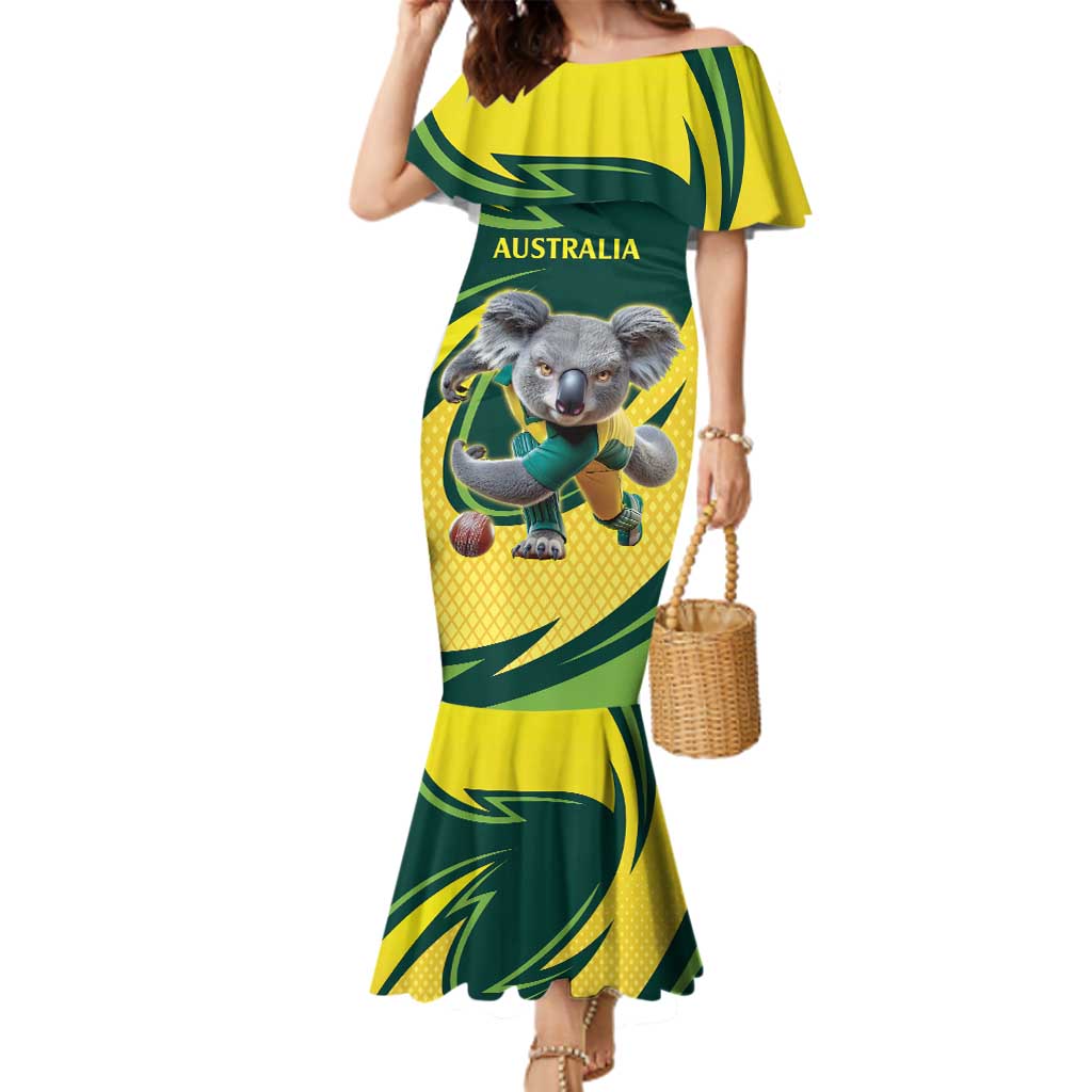 Australian Koala Bear Cricket Custom Family Matching Mermaid Dress and Hawaiian Shirt Aussie National Color