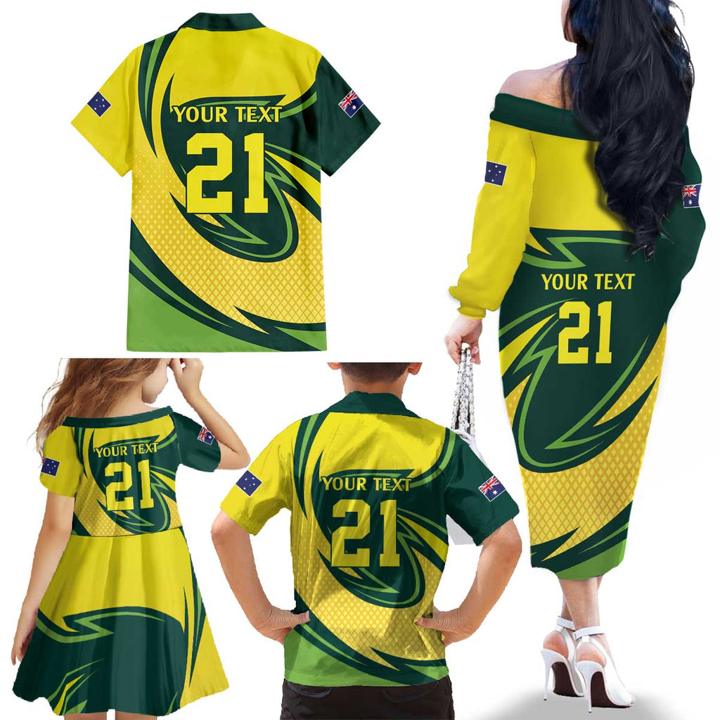 Australian Koala Bear Cricket Custom Family Matching Off The Shoulder Long Sleeve Dress and Hawaiian Shirt Aussie National Color