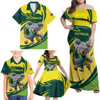 Australian Koala Bear Cricket Custom Family Matching Off Shoulder Maxi Dress and Hawaiian Shirt Aussie National Color