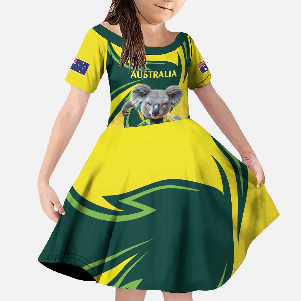 Australian Koala Bear Cricket Custom Family Matching Off Shoulder Maxi Dress and Hawaiian Shirt Aussie National Color