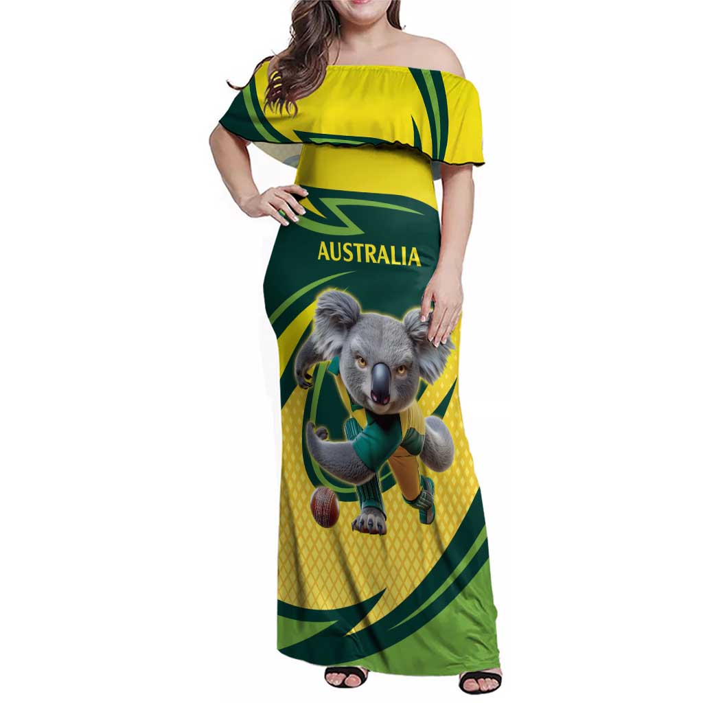 Australian Koala Bear Cricket Custom Family Matching Off Shoulder Maxi Dress and Hawaiian Shirt Aussie National Color