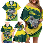 Australian Koala Bear Cricket Custom Family Matching Off Shoulder Short Dress and Hawaiian Shirt Aussie National Color