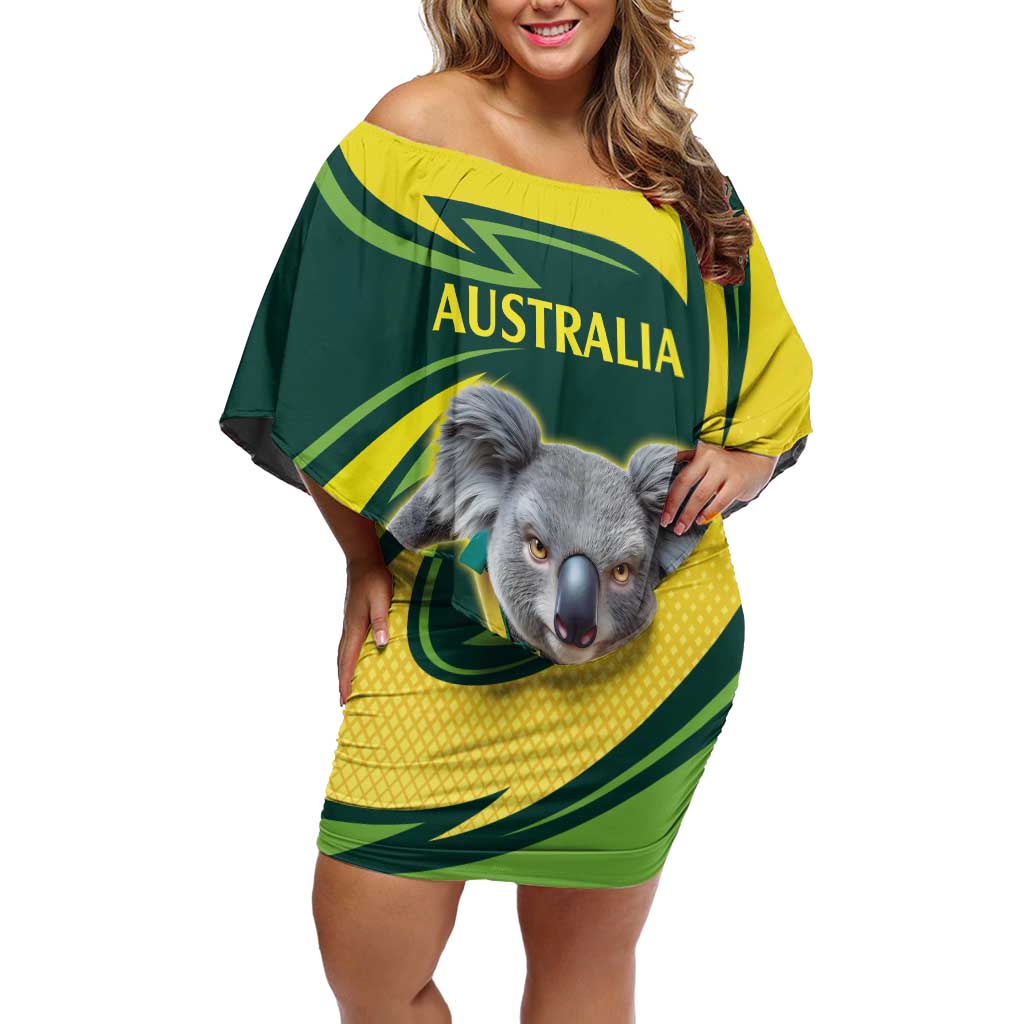 Australian Koala Bear Cricket Custom Family Matching Off Shoulder Short Dress and Hawaiian Shirt Aussie National Color