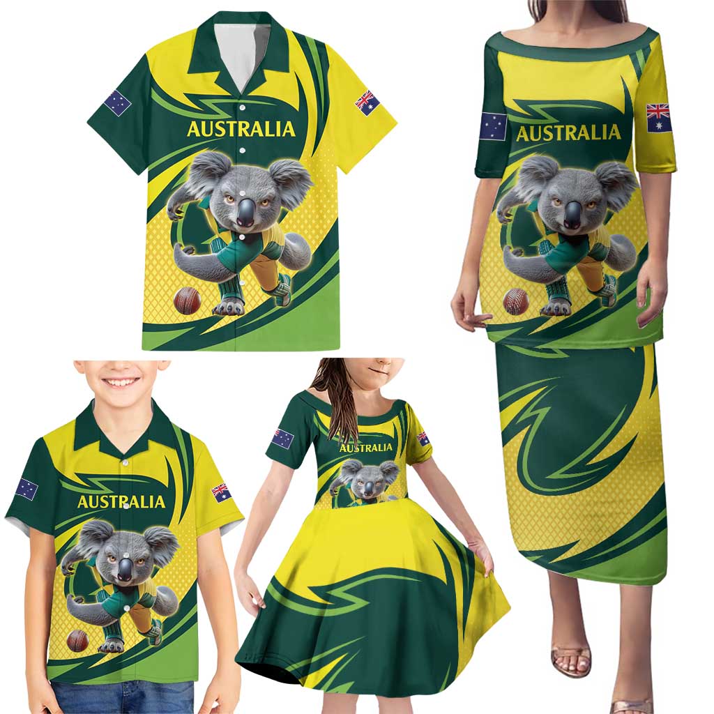 Australian Koala Bear Cricket Custom Family Matching Puletasi and Hawaiian Shirt Aussie National Color