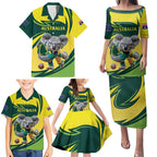 Australian Koala Bear Cricket Custom Family Matching Puletasi and Hawaiian Shirt Aussie National Color