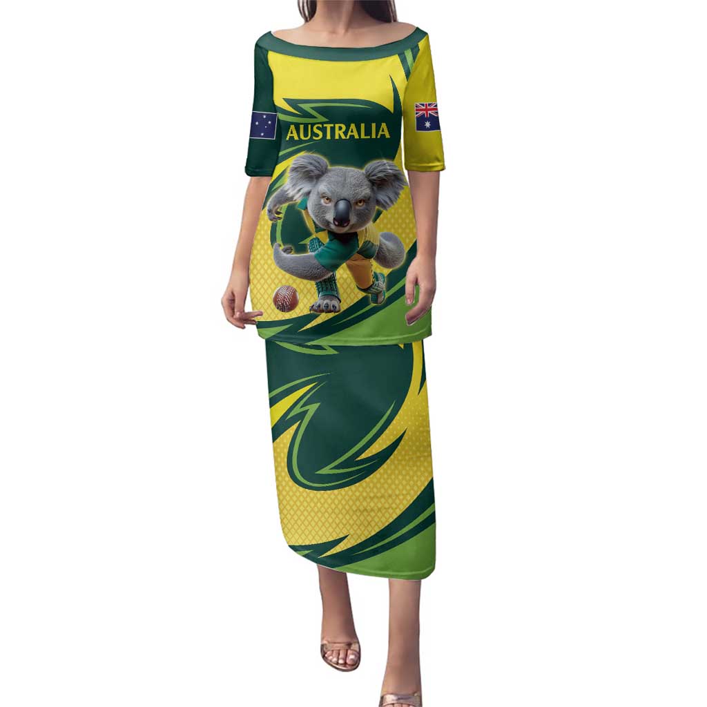 Australian Koala Bear Cricket Custom Family Matching Puletasi and Hawaiian Shirt Aussie National Color