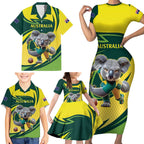 Australian Koala Bear Cricket Custom Family Matching Short Sleeve Bodycon Dress and Hawaiian Shirt Aussie National Color