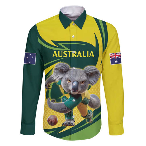 Australian Koala Bear Cricket Custom Family Matching Short Sleeve Bodycon Dress and Hawaiian Shirt Aussie National Color