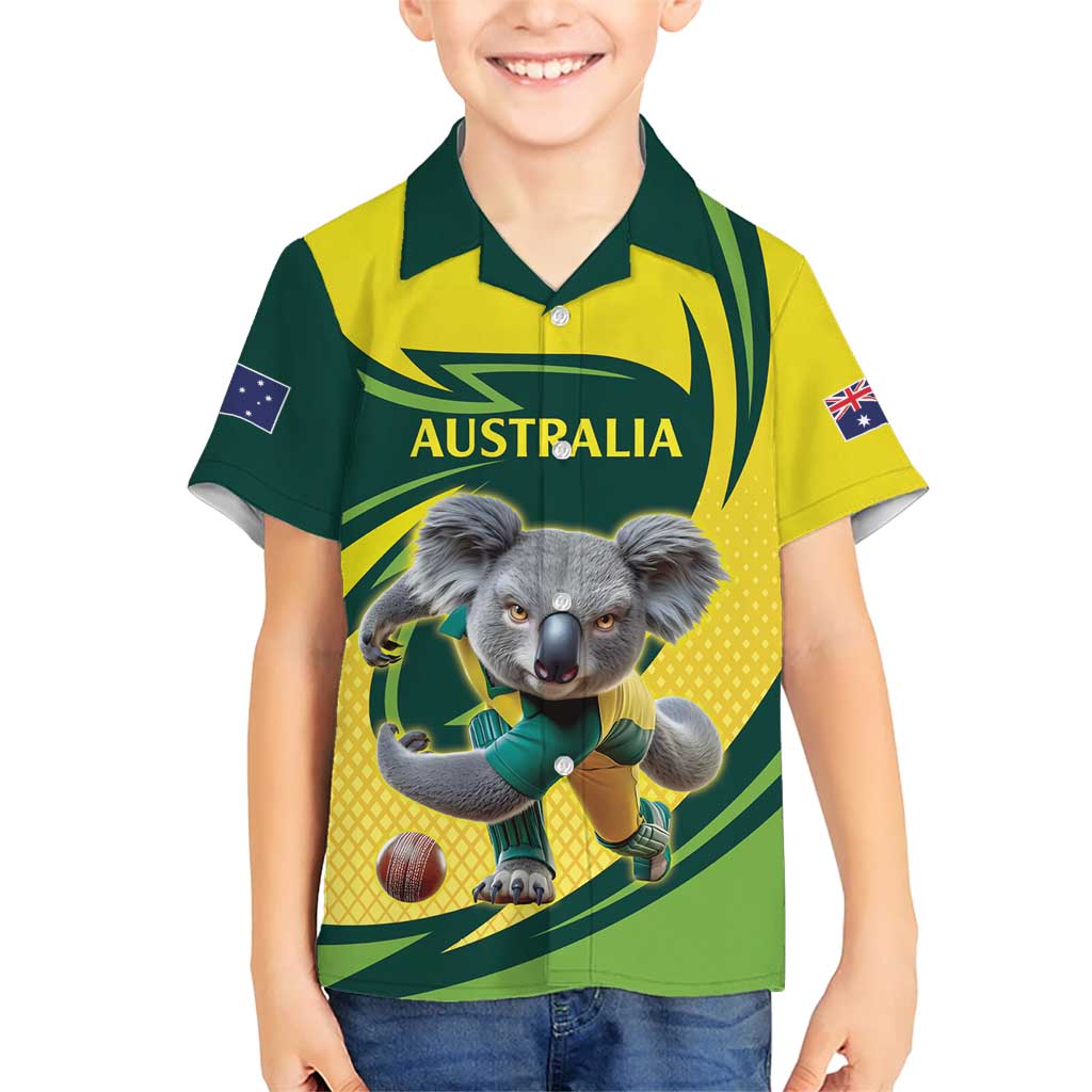 Australian Koala Bear Cricket Custom Family Matching Short Sleeve Bodycon Dress and Hawaiian Shirt Aussie National Color