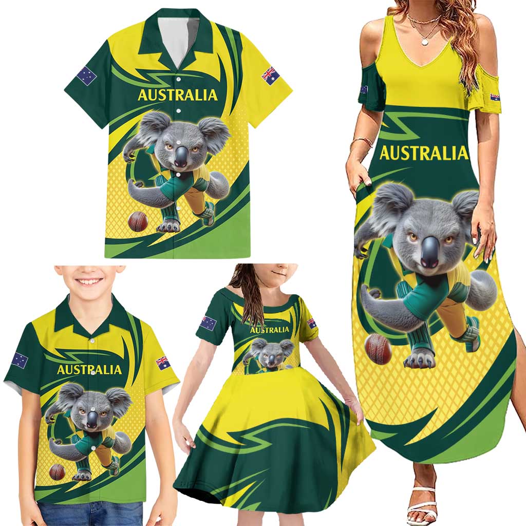 Australian Koala Bear Cricket Custom Family Matching Summer Maxi Dress and Hawaiian Shirt Aussie National Color
