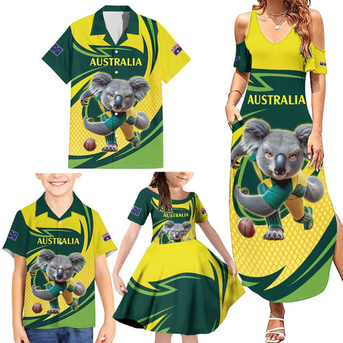 Australian Koala Bear Cricket Custom Family Matching Summer Maxi Dress and Hawaiian Shirt Aussie National Color