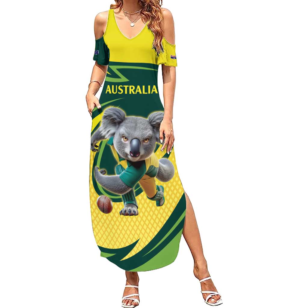 Australian Koala Bear Cricket Custom Family Matching Summer Maxi Dress and Hawaiian Shirt Aussie National Color