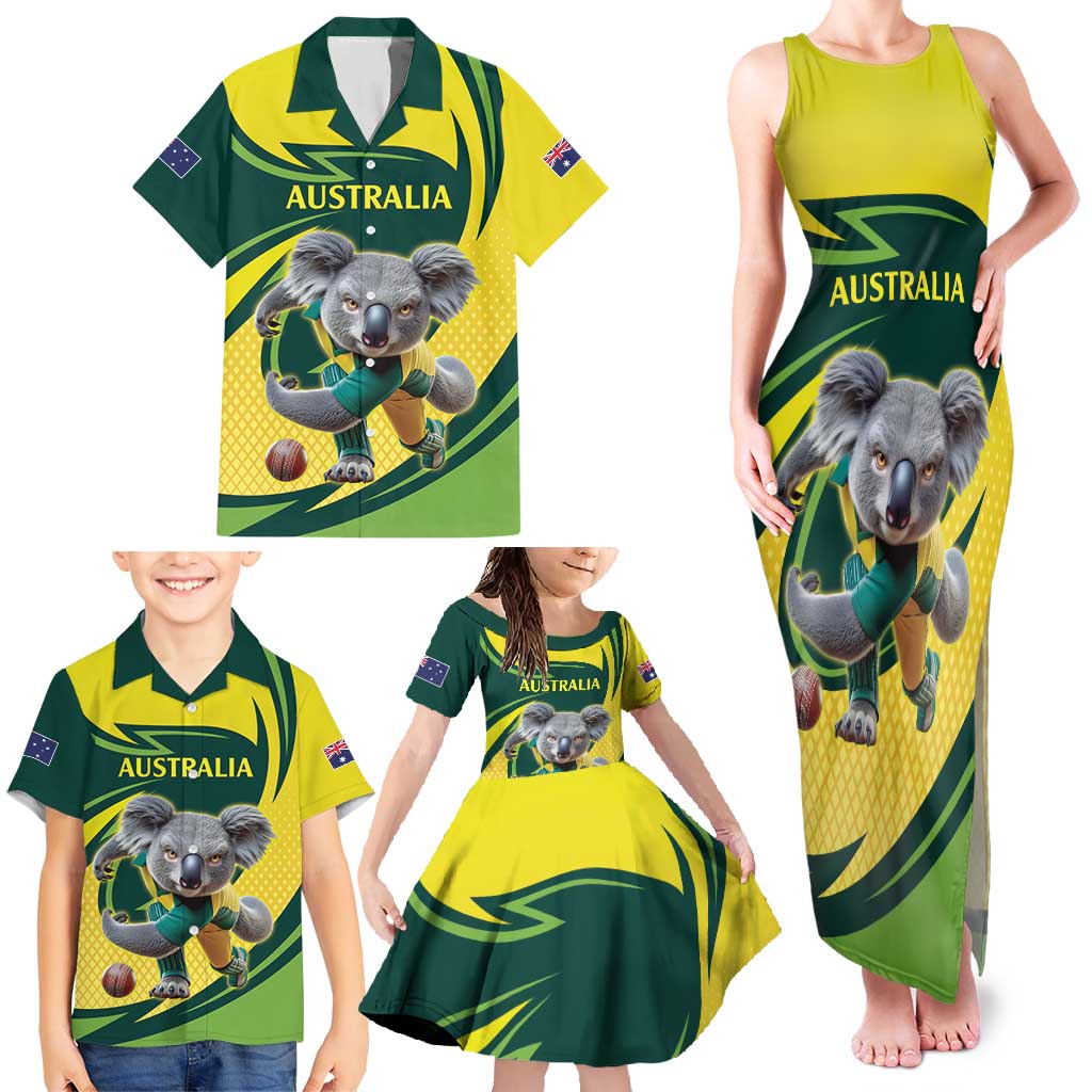 Australian Koala Bear Cricket Custom Family Matching Tank Maxi Dress and Hawaiian Shirt Aussie National Color
