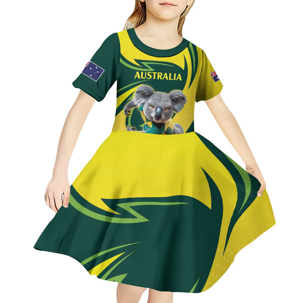 Australian Koala Bear Cricket Custom Kid Short Sleeve Dress Aussie National Color