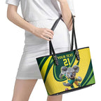 Australian Koala Bear Cricket Custom Leather Tote Bag Aussie National Color
