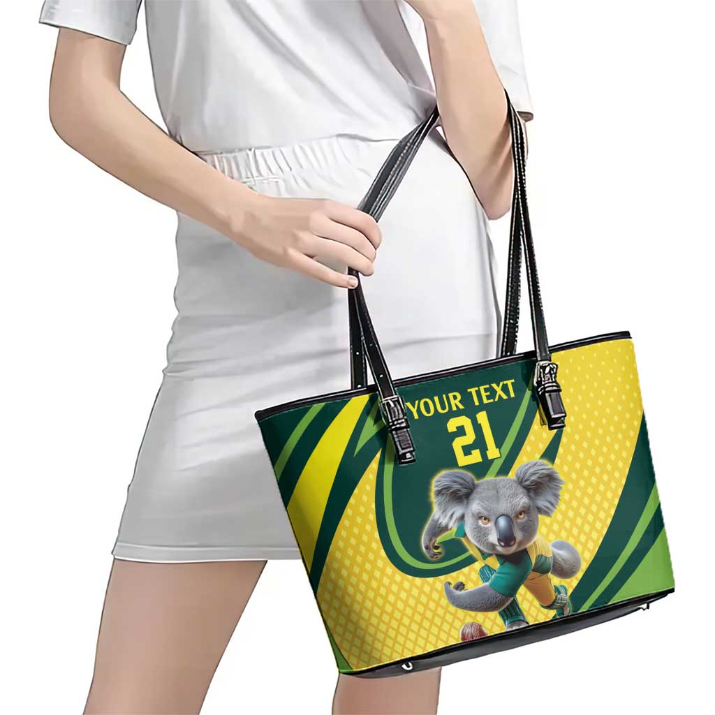 Australian Koala Bear Cricket Custom Leather Tote Bag Aussie National Color