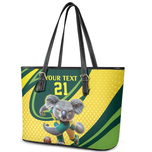 Australian Koala Bear Cricket Custom Leather Tote Bag Aussie National Color