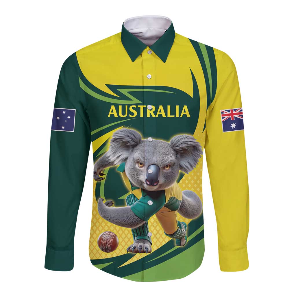 Australian Koala Bear Cricket Custom Long Sleeve Button Shirt Aussie National Color