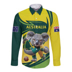 Australian Koala Bear Cricket Custom Long Sleeve Button Shirt Aussie National Color