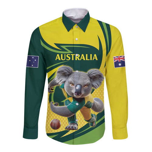 Australian Koala Bear Cricket Custom Long Sleeve Button Shirt Aussie National Color