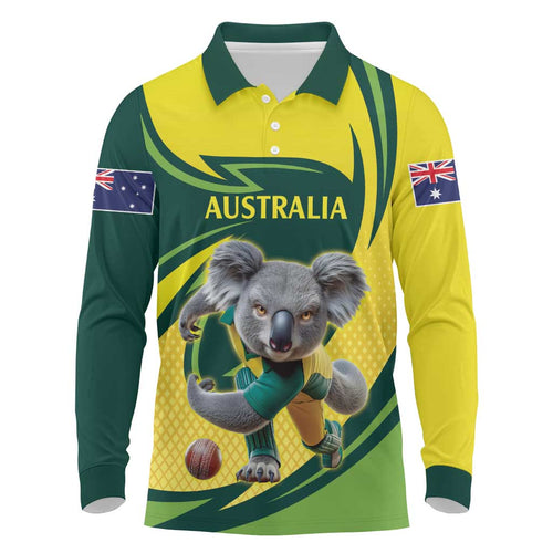 Australian Koala Bear Cricket Custom Long Sleeve Polo Shirt Aussie National Color