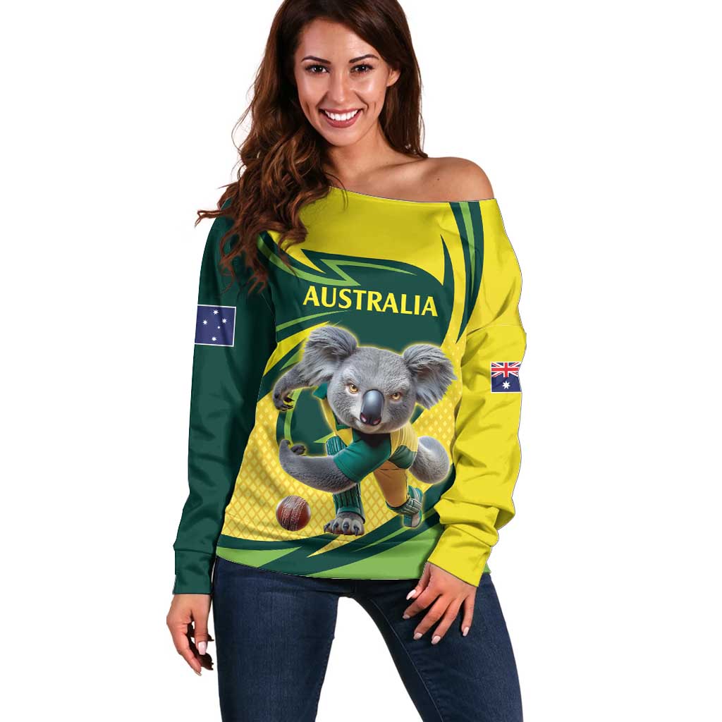 Australian Koala Bear Cricket Custom Off Shoulder Sweater Aussie National Color