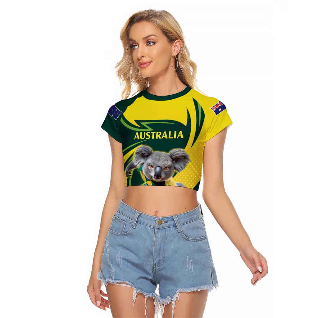 Australian Koala Bear Cricket Custom Raglan Cropped T Shirt Aussie National Color