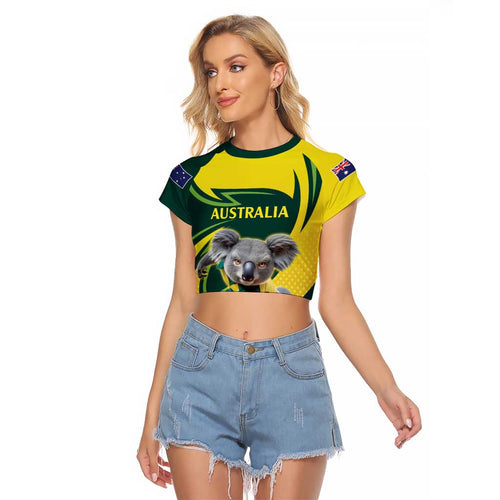 Australian Koala Bear Cricket Custom Raglan Cropped T Shirt Aussie National Color