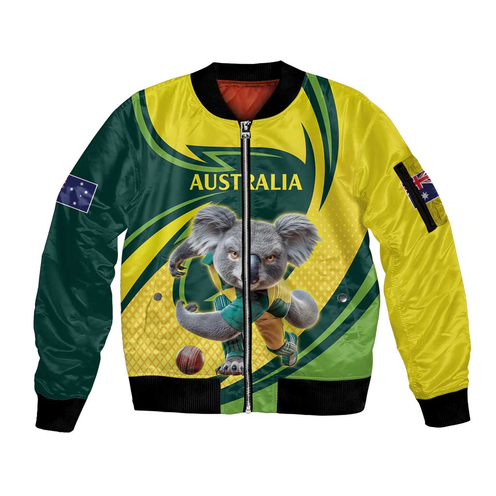 Australian Koala Bear Cricket Custom Sleeve Zip Bomber Jacket Aussie National Color