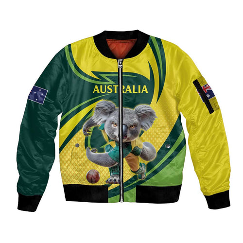 Australian Koala Bear Cricket Custom Sleeve Zip Bomber Jacket Aussie National Color