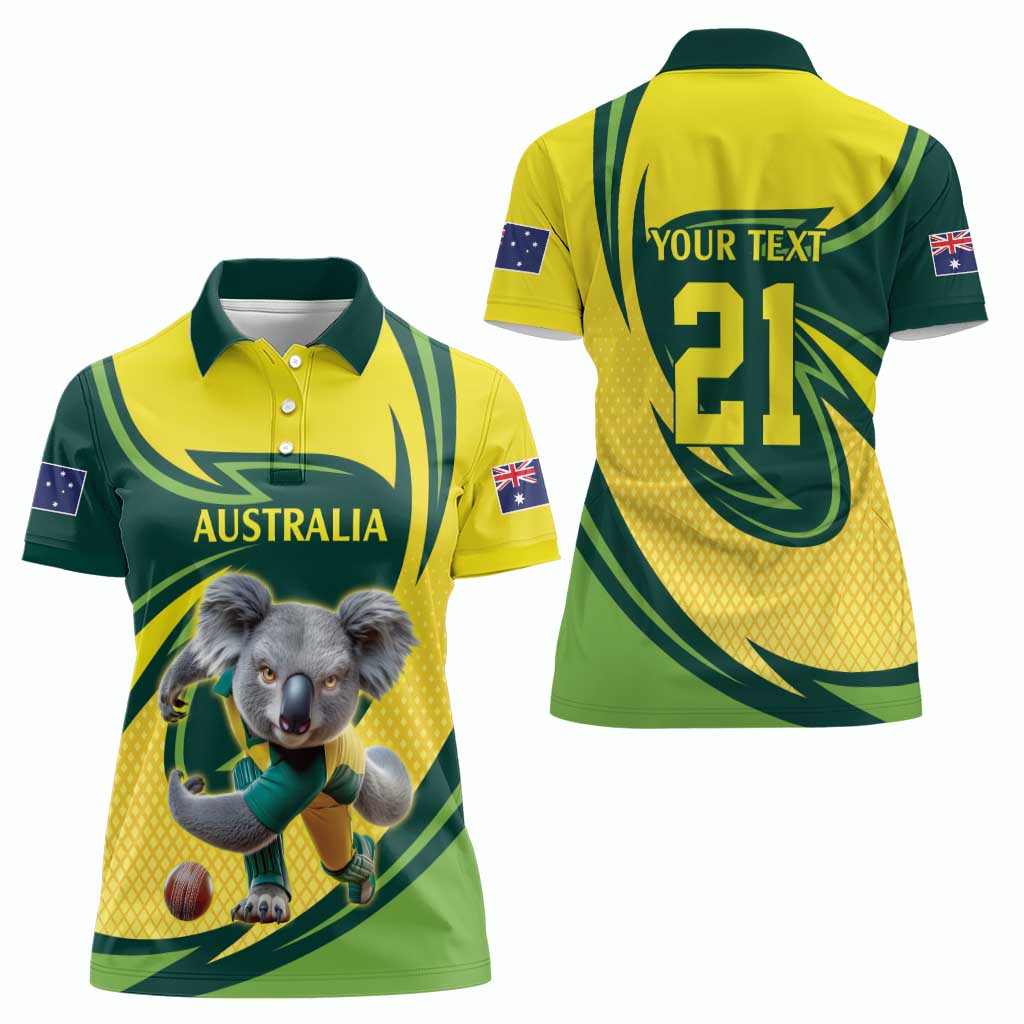 Australian Koala Bear Cricket Custom Women Polo Shirt Aussie National Color