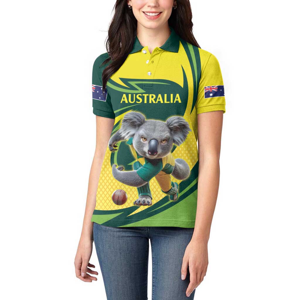 Australian Koala Bear Cricket Custom Women Polo Shirt Aussie National Color