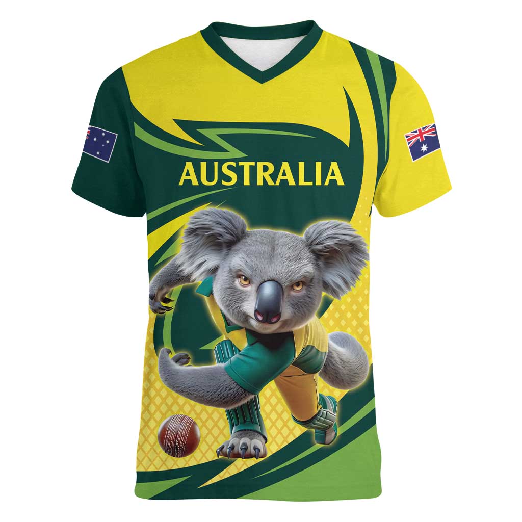 Australian Koala Bear Cricket Custom Women V-Neck T-Shirt Aussie National Color