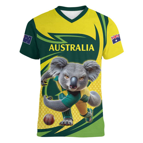 Australian Koala Bear Cricket Custom Women V-Neck T-Shirt Aussie National Color