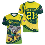 Australian Koala Bear Cricket Custom Women V-Neck T-Shirt Aussie National Color