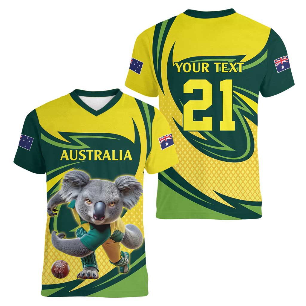 Australian Koala Bear Cricket Custom Women V-Neck T-Shirt Aussie National Color