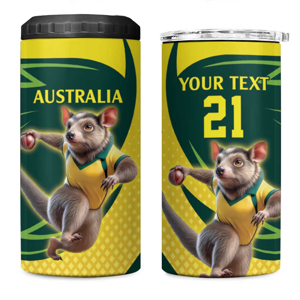 Australian Tasmanian Pademelon Cricket Custom 4 in 1 Can Cooler Tumbler Aussie National Color
