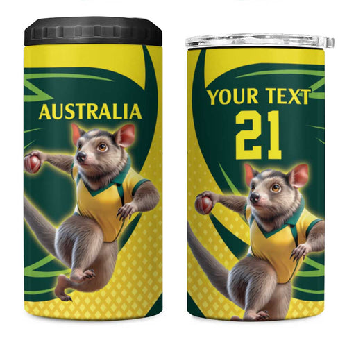 Australian Tasmanian Pademelon Cricket Custom 4 in 1 Can Cooler Tumbler Aussie National Color