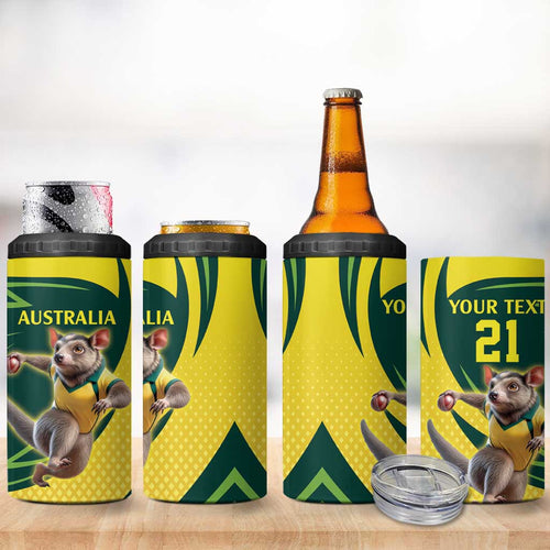 Australian Tasmanian Pademelon Cricket Custom 4 in 1 Can Cooler Tumbler Aussie National Color