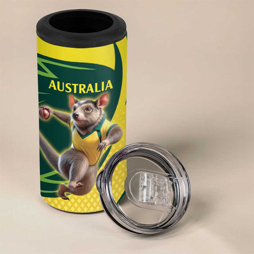 Australian Tasmanian Pademelon Cricket Custom 4 in 1 Can Cooler Tumbler Aussie National Color