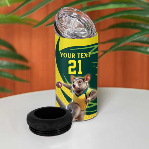 Australian Tasmanian Pademelon Cricket Custom 4 in 1 Can Cooler Tumbler Aussie National Color