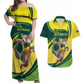 Australian Tasmanian Pademelon Cricket Custom Couples Matching Off Shoulder Maxi Dress and Hawaiian Shirt Aussie National Color