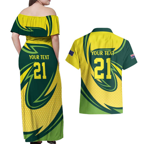 Australian Tasmanian Pademelon Cricket Custom Couples Matching Off Shoulder Maxi Dress and Hawaiian Shirt Aussie National Color