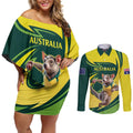 Australian Tasmanian Pademelon Cricket Custom Couples Matching Off Shoulder Short Dress and Long Sleeve Button Shirt Aussie National Color