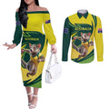 Australian Tasmanian Pademelon Cricket Custom Couples Matching Off The Shoulder Long Sleeve Dress and Long Sleeve Button Shirt Aussie National Color