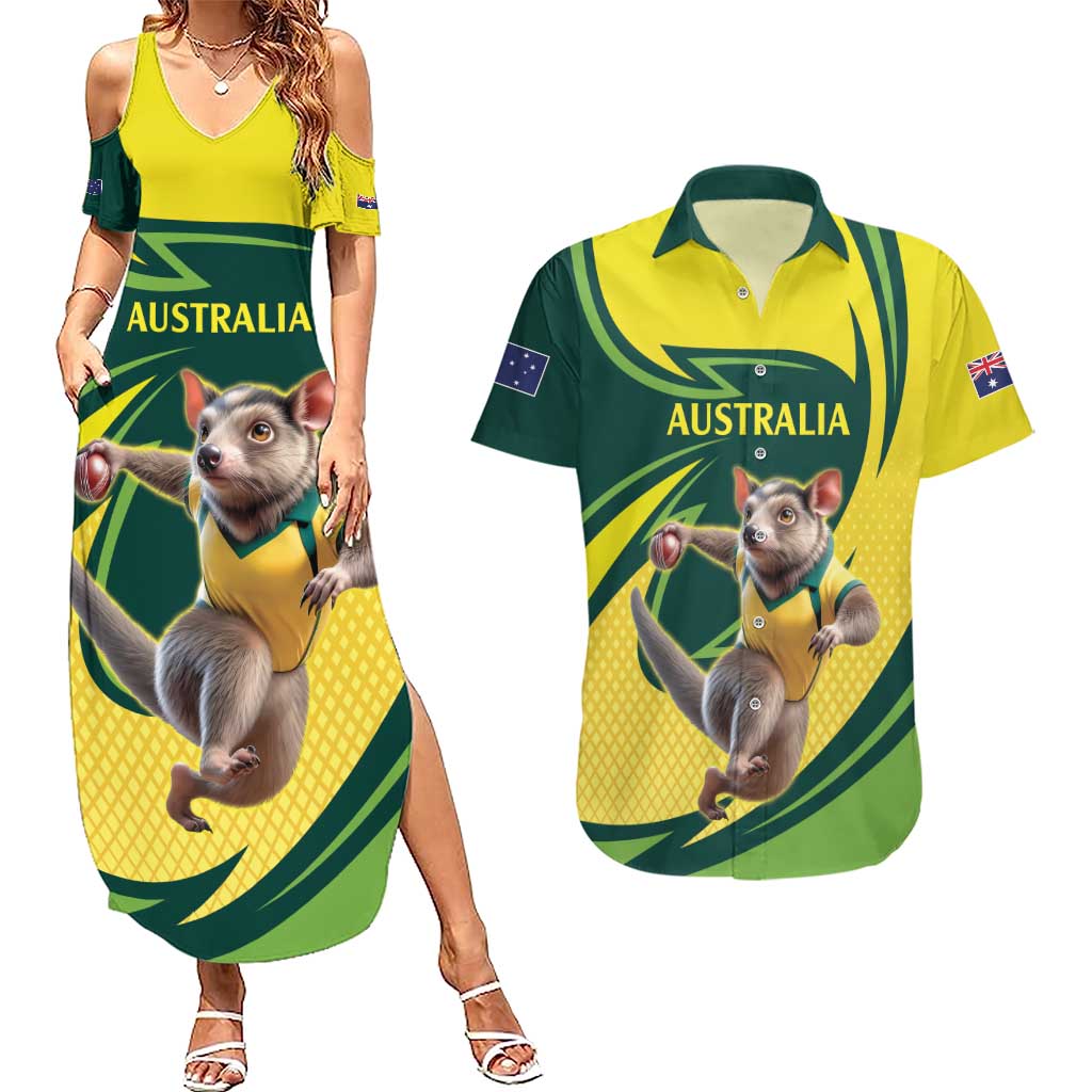 Australian Tasmanian Pademelon Cricket Custom Couples Matching Summer Maxi Dress and Hawaiian Shirt Aussie National Color
